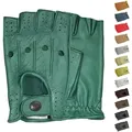 German Wear Lederhandschuhe Driving-GL3 Driving Halbfinger Fingerlose Autofahrer Lederhandschuhe echtleder grün 7=S