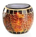 esotec Solar Mosaikleuchte Brillant, Echtglas, mehrfarbiges Mosaik, LED Tischleuchte außen, Dekolicht, Crackle Bruchglas, Windlicht, Dekoleuchte draußen, 2800K, IP44, outdoor, wetterfest 102066