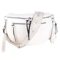 MIRROSI® Bauchtasche Damen, Veganleder 30x20x9cm, Umhängetasche, Brusttasche, Crossbody bag, Kunstleder leder, verstellbare Schulterriemen Bohemian Style (Weiß)