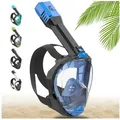Khroom Schnorchel Schnorchelmaske Erwachsene Tauchermaske Vollgesichtsmaske Schnorcheln (geprüfte CO2 Sicherheit, Vollgesichtsmaske Tauchmaske), Seaview Pro blau S/M (bis 1,69m)