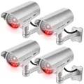 GAOUTO 4 Stück Dummy Kamera, Attrappe Kamera CCTV, Dummy Überwachungskamera mit Blinkender LED Fake Sicherheitskamera für Außen und Innen, Kamera Atrappe für Zuhause und Büro Überwachung in Silber