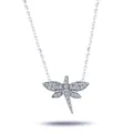 Diamant Libelle Anhänger Halskette 14 Karat Weißgold 0,15 Carat Diamanten