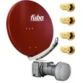 Fuba Digital Sat Anlage DAA 850 R Satellitenantenne 85 cm Aluminium Rot mit DEK 217 Twin LNB HDTV 4K 3D + 4 F-Stecker
