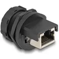 Delock RJ45 Cat.6A Kupplung mit Verschlusskappe zum Einbau IP67 staub- und wasserdicht - Cat6a - Schwarz - Metall