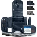 Obics Kulturbeutel Herren & Damen Gross blau 8L XL - Kulturtasche zum Aufhängen & mit Spiegel - Kosmetiktasche mit Henkel hängend - Beauty case groß - Waschtasche 10 Fächer für Camping Reisen