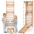 Goodevas 6-in-1 Holz Schwedenwand & Rutschensatz – vielseitiges Indoor Kletterdreieck Set für Kinder mit Leiter, rutsche, Monkey Bars & Kunst hinzufügen – perfekt für 2 bis 12 Jährige