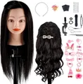 TwoWin 18" 45cm Trainingsköpfe 100% Echthaar Schwarz Kosmetologie Puppe Friseur Training Modell Mannequin Kopf mit Halterung, DIY Haar Zubehör Styling, Geeignet zum Glätten Locken Dauerwelle