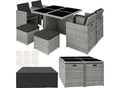 tectake® Aluminium Rattan Sitzgruppe, wetterfest und UV-beständig, für 4 bis 8 Personen, zusammenschiebbar, inklusive Schutzhülle