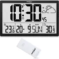 Wetterstation Digitale Wanduhr mit Außensensor, DCF-Uhr, 37x22,5cm Große Wanduhr, Alarm mit Schlummerfunktion, LCD Display, Innen und Außentempe...