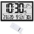 GB218 Wetterstation Digitale Wanduhr mit Außensensor, DCFUhr, 37x22,5cm Große...