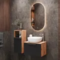 Planetmöbel Astra Badmöbel Set mit Waschtisch 60 cm mit 1x Midischrank Gold Eiche Anthrazit, ohne Aufsatzwaschbecken