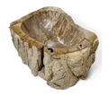 Kinaree Aufsatzwaschbecken Versteinertes Holz Waschbecken #30, Naturstein, versteinertes Holz, oval, beige, schwarz, Bruchstein