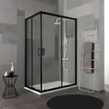 Duschkabine 80x100 cm, Höhe 190 cm, mit schwarzem, mattem Profil und transparentem Kristallglas | City - Schwarz