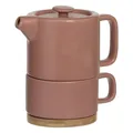 Teekanne mit Tasse 400 ml rosa Tasse Kanne Teetasse modern Keramik Dekoration