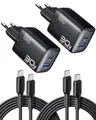 INIU 30W USB C Ladegerät, 2 Stück [USBC + USBA] Schnellladegerät mit Kabel, GaN PD Mehrfach Netzteil, USB C Charger für iPhone 17 16 Pro Max, iPad Pro, MacBook Air, Galaxy S25 S24 Ultra, Google 10 etc