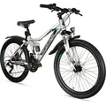 Bergsteiger Broome 24 Zoll Kinderfahrrad, Shimano 21 Gang-Schaltung, StVZO, Mountainbike mit Vollfederung, Scheibenbremsen & Dynamo-Licht, geeignet... - Silber