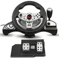 Gaming Rennlenkrad 270° Lenkbereich Ganghebel Gas- und Bremspedal Vibrationen 7 in 1 Lenkrad Kompatibel mit PS4 / PS3 / Xbox ONE / Xbox ONE S / PC... - Schwarz/Silber
