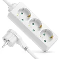 deleyCON 3 Fach Steckdosenleiste mit Flachstecker Stromleiste für Innenbereich 3,0m Kabel Flachkontakt-Stecker Robustes Kunststoffgehäuse Weiß