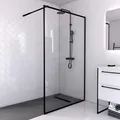 MarWell Walk-In Duschwand 120×200 – 6 mm ESG. schwarze Aluminiumprofile. rechts/links montierbar. barrierefrei - Schwarz