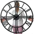Groß wanduhr XXL ohne tickgeräusche LOFT Grande Schwarz Holz Holzoptik 80cm durchmesser römische Zahlen Wohnzimmer Schlafzimmer - Schwarz