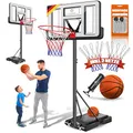KESSER® Basketballkorb Set höhenverstellbar 160-210cm Mobiler Basketballständer mit Rollen, Backboard, Basketball, Pumpe & 2 Netzen - Indoor & Outdoor Basketballanlage für Kinder & Erwachsene Weiß