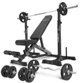 Marbo Sport - Set MS34_2.0_83KG_G | Doppelseitige Bank + Hantelablage (2 Stück) mit Sicherung + Stangen- und Hantelscheiben gummiert Set 83 kg