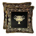Belle Arti Luxus Dekokissen Sofakissen Samt 2er Set in schwarz Gold mit Löwe, Amphore, Krone als Motiv, Bezug und Füllung (Motiv: Amphore, 2er Set - 1 x 45 x 45 & 1 x 60 x 60)