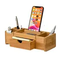 TROEX Schreibtisch-Organizer aus Bambus | Aufbewahrung, aufgeräumter Desktop für Büro, Zuhause | Holz-Organizer mit Schubladen, stationärer Organizer für Stift, Bleistift mit Handyhalter