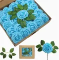 Künstliche Blumen Rosen, 25 Stück Deko Blumen Fake Rosen kunstblume für DIY Hochzeit, Valentinstag,Blumensträuße Braut Zuhause Dekoration Blau