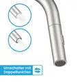Bächlein Küchenarmatur 360 Grad schwenkbar - gebürsteter Edelstahl – Einhand-Spültischbatterie mit ausziehbarem Schlauch und Brause mit Umschalt-Taste