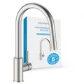 Bächlein Küchenarmatur Kocuso – 360 Grad schwenkbar (gebürsteter Edelstahl) – Einhand-Spültischbatterie mit ausziehbarem Schlauch und Brause mit Umschalt-Taste, Wasserhahn für die Küche