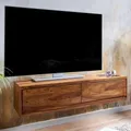 WOHNLING Lowboard Hängend Sheesham Massivholz 108x25x34 cm TV-Schrank Braun Fernsehtisch mit Stauraum Fernsehschrank Wand Modern TV-Kommode