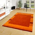Natur Teppich Gabbeh Esta Terrakotta Bordüre - Wollteppich - Handgewebt, Weich, Langlebig - Klassisches Design