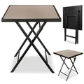BRUBAKER Gartentisch Bergamo - 58 x 58 cm Balkontisch wetterfest - Metall Beistelltisch klappbar - Campingtisch eckig mit Stein Optik - Klapptisch für Balkon, Terrasse - Bistrotisch - Beige