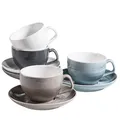 MÄSER 931609 Serie Derby Premium Kaffeetassen Set für 4 Personen in Gastronomie-Qualität, Tassen mit Untertassen in modernem Design und bunten Pastellfarben, Durable Porzellan