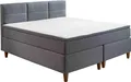 Boxspringbett - 180 x 200 cm - Braun - Grau - Webstoffbezug - Holzdekorfüße - mit Topper