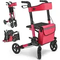 Juskys Rollator Vital faltbar, leicht, höhenverstellbar - Sitz, Tasche - Rot - Rot