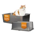 Lucky-Kitty Katzentoilette XXL Katzenklo aus Edelstahl mit Deckel absolut auslaufsicher, in weiß oder schwarz, große Katzentoilette, geruchsfrei, 60x40x20 cm
