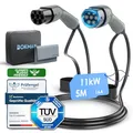 bokman Typ 2 Ladekabel, Modus 3 / 16A / 11 kW / 3-Phasig / 5 Meter, Typ 2 auf Typ 2 EV Ladekabel für Elektroauto mit Tragetasche und Mikrofasertuch