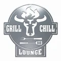 teileplus24 CG01 Gartenschild | Grill Schild | Stier + Grill & Chill Lounge | Edelrost | 41 x 40,5cm