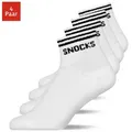 SNOCKS Sneakersocken kurze Socken für Herren & Damen mit Streifen (4-Paar) mit Rippbund, verstärkte Sohle, halbhoch, aus Bio-Baumwolle schwarz 35-38