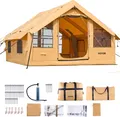 VEVOR Aufblasbares Campingzelt, 4 x 3 x 2,2 m, Luxus-Campingzelt mit 2 Oberlichtern, Baldachin, Herdanschluss, 2 Türen, Netzfenstern und Aufbewahrungstasche
