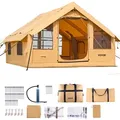 VEVOR Aufblasbares Zelt für Camping, 5-8 Personen Zelt mit Handpumpe, 4x3x2,2 m Glamping-Zelt mit 2 Oberlichtern, Baldachin, Ofenanschluss, 2 Türen, Netzfenstern & Aufbewahrungstasche