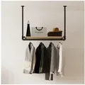 RSR Hangers Garderobenständer Kleiderstange Garderobe "MIK II" mit Kiefernholablage Deckenmontage 70 cm x 60 cm