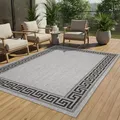 TAPISO Melissa Teppich Outdoor Grau Schwarz Griechisch Flachgewebe Indoor Wohnzimmer Küche Flur Balkon Terrasse Sisal Wetterfest ÖKO-TEX 200 x 290 cm