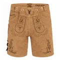 PAULGOS Trachtenhose Herren Lederhose Kurz mit Trägern 100% Echtleder - HK3 braun 54