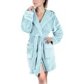 Gräfenstayn Damenbademantel Bademantel Damen flauschig Kapuze Kuschelfleece leicht kurz, warm & kuschelig, Knielang, Fronttaschen, Gürtel, S-XXL blau XL | 96 cm