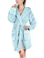 Gräfenstayn Bademantel Damen flauschig mit Kapuze - Kuschelfleece - Öko-Tex Standard 100 - Morgenmantel leicht & kurz - Größe (XL, Hellblau)