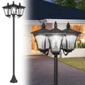 Outsunny Solar Gartenlaterne mit 3 flammig Laterne Mast aus Edelstahl Solarlaterne mit LED 120 Lumen 51,5x47x182,5cm Wegeleuchte IP44 für Garten Balkon Schwarz