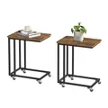 VASAGLE Beistelltisch 2er Set,Sofatisch mit Rollen, C-Form, mobiler Kaffeetisch, 35 x 50 x 60 cm, Wohnzimmertisch mit Metallgestell, für Laptop, Industrie-Design, vintagebraun-schwarz LCT644B01